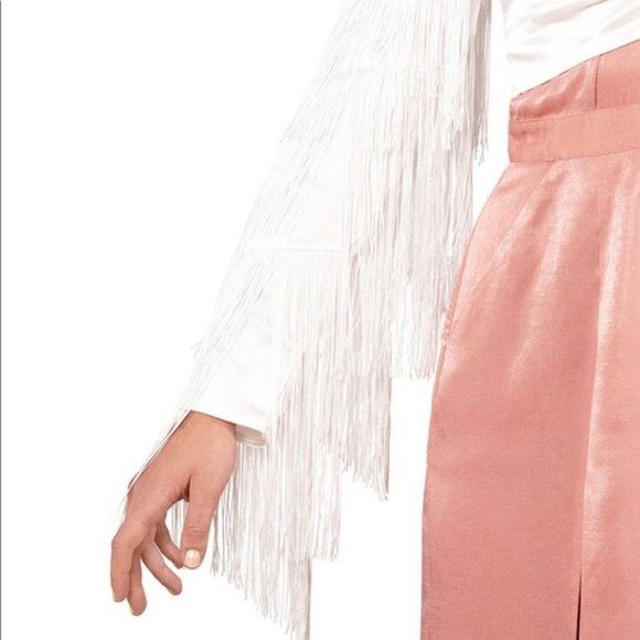 CIAO SEA White Satin Tassel Long sleeve Crop Top - Picture 7 of 7